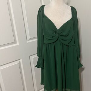 Eloquii long sleeve green slip on dress with sheer sleeves, size 16